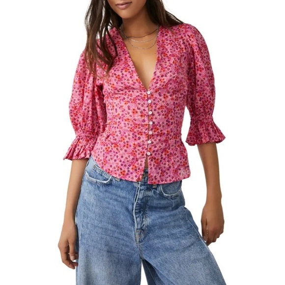 FREE PEOPLE I Found You Printed Floral Top - Picture 3 of 8